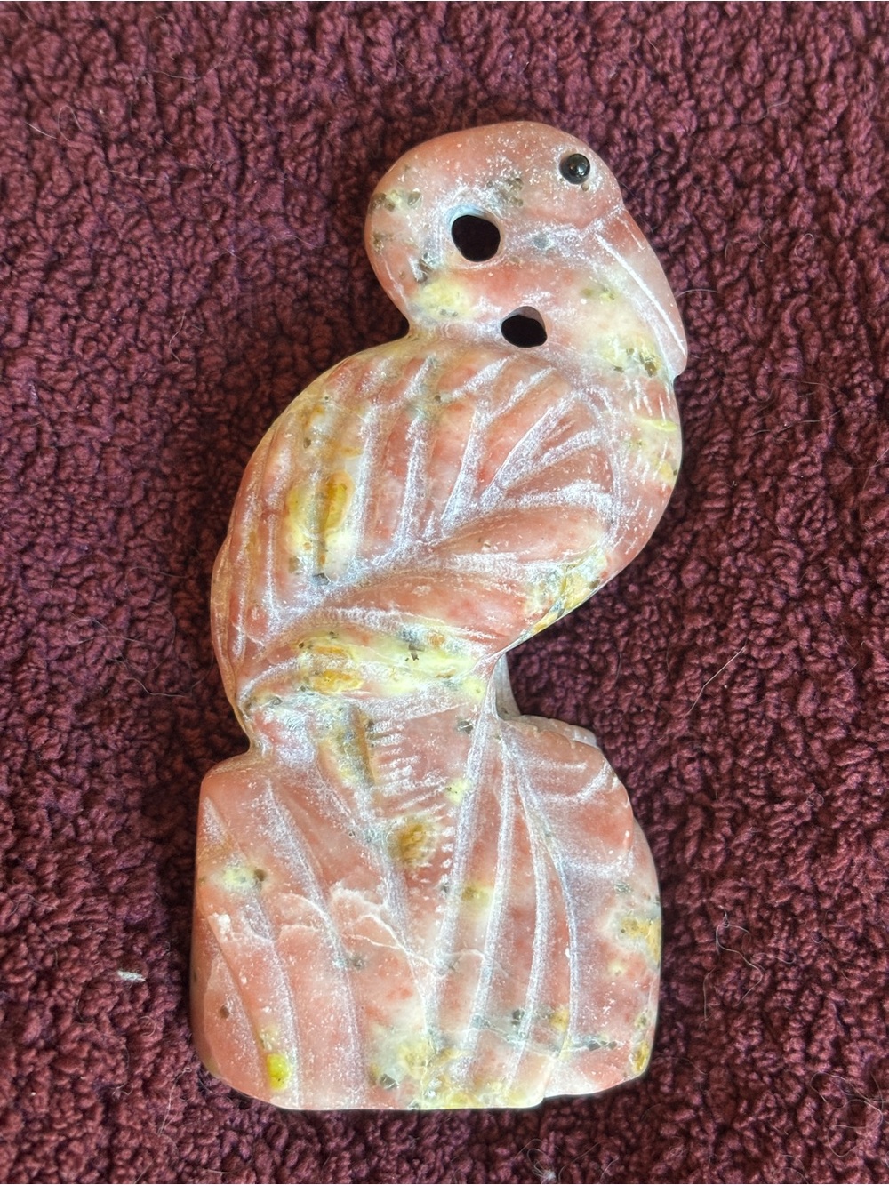 Flamingo Crystal Carving - Red Calcite with Serpentine and Phlogopite